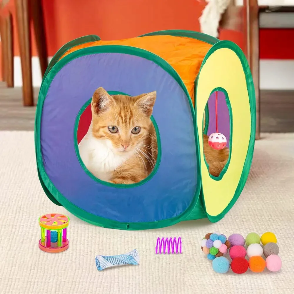 33PCS Cat Toys Set with Tunnel, Interactive Kit Balls Mice Wand Kitten Play